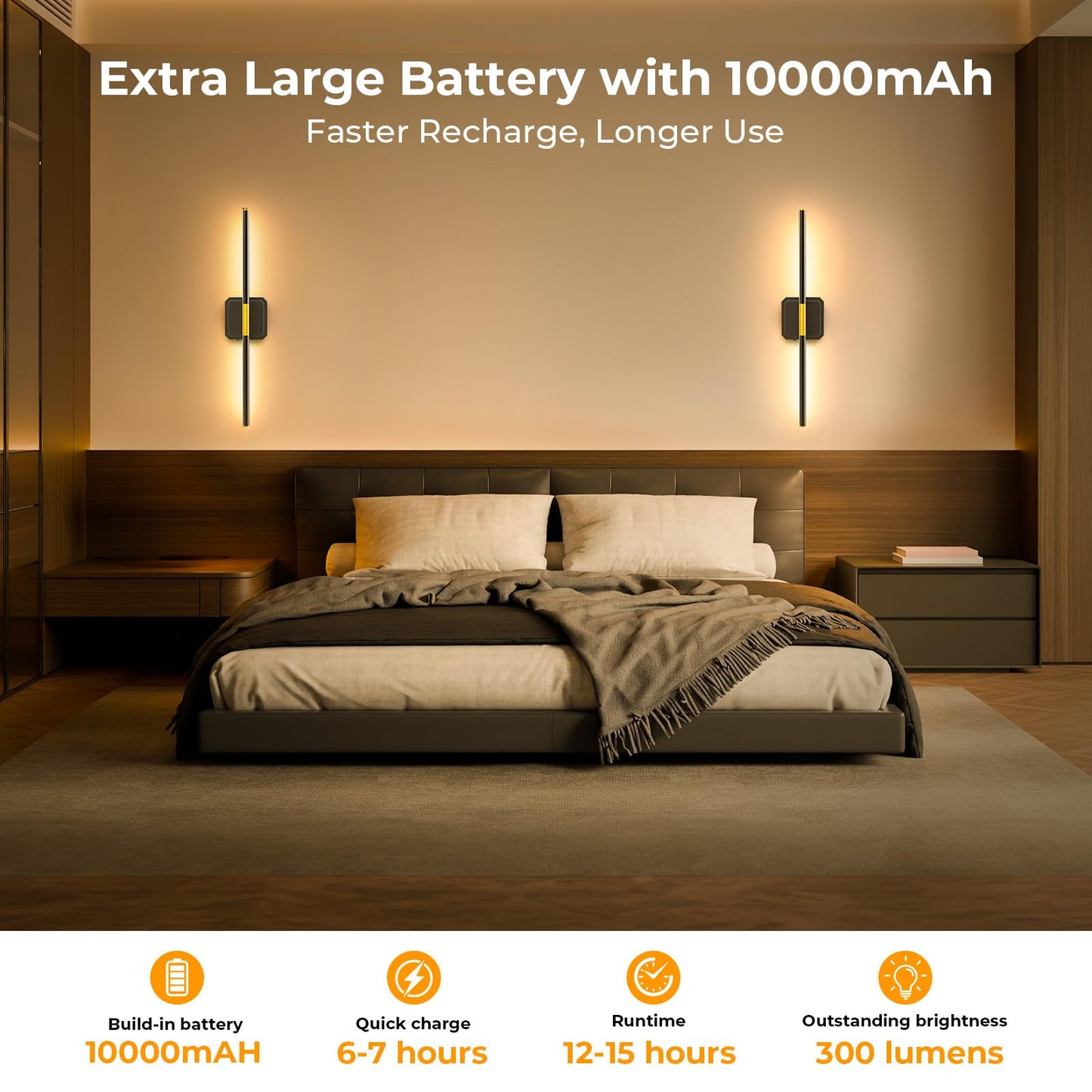 GvvooHome Battery Operated Wall Sconces Set of 2, Detachable 360°Rotate Wall Lamps, 3000-6500K Dimmable with Remote Control, 10000mAh Rechargeable