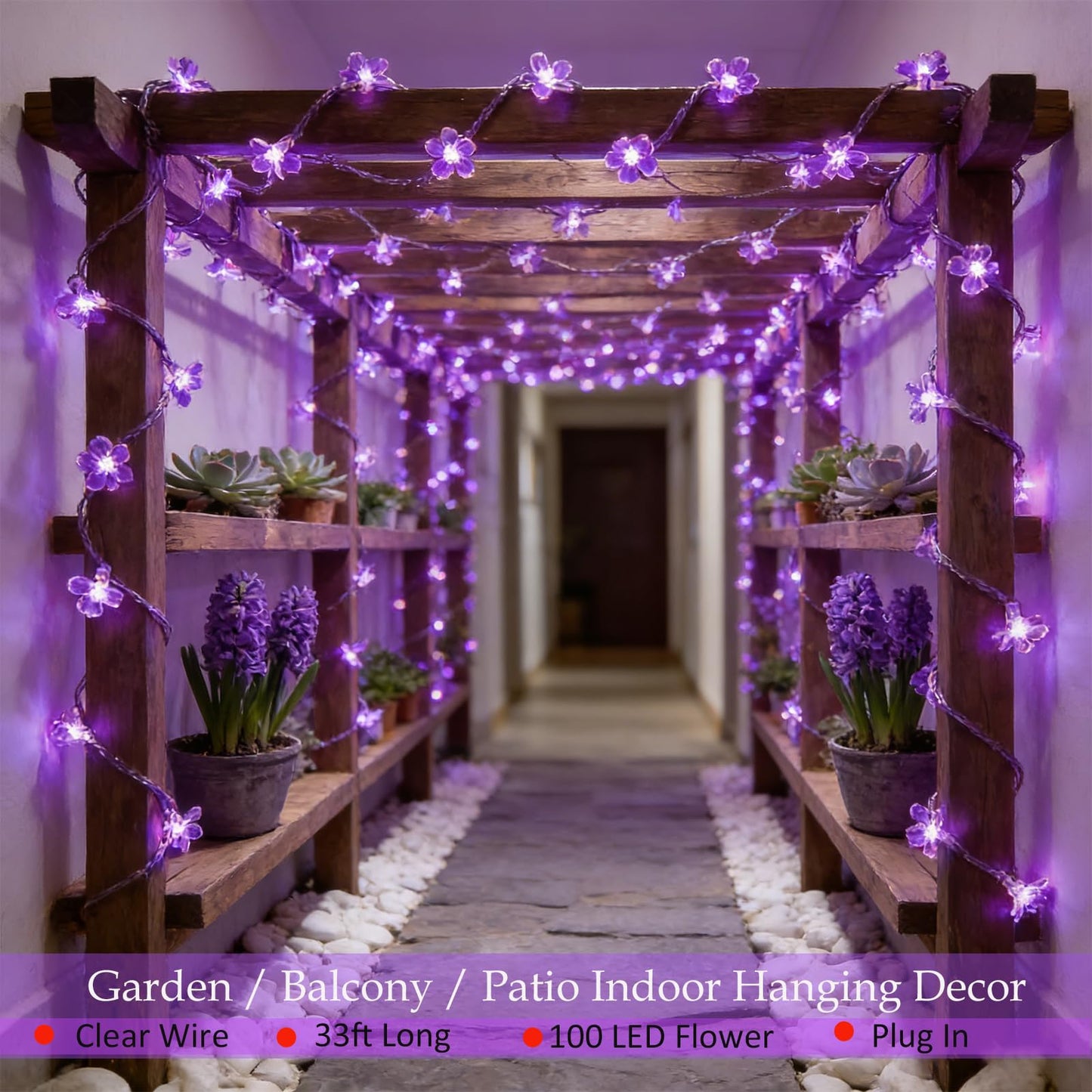 Decorative Connectable 33ft Purple Flower String Lights with 100 LEDs, Memory Function & 8 Modes. Perfect for Bedroom, Christmas, Weddings
