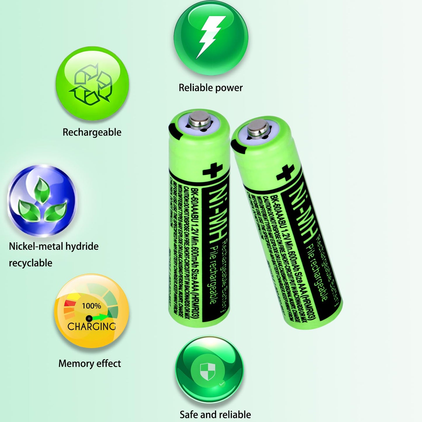 6 Packs BK-60AAABU 1.2V 600mAh Replacement Batteries,AAA Ni-MH Rechargeable Batteries 1.2V for Panasonic Cordless Phones, Phone Handset BK60AAABU