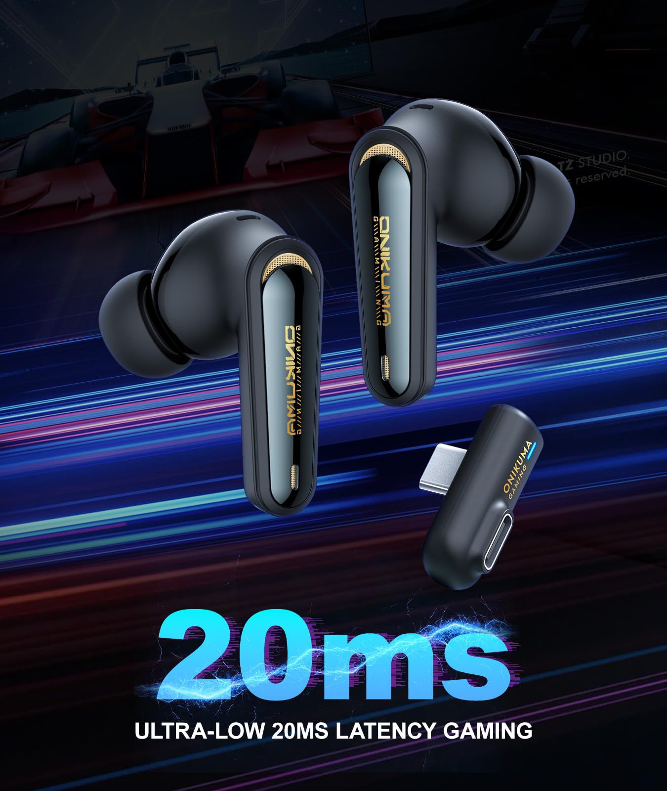 Wireless Active Noise Cancelling Gaming Earbuds-Dongle rechargeable-20ms Ultra-Low Latency, Dual-Mode 2.4GHz & Bluetooth 5.3, Hi-Fi Sound for PS5…