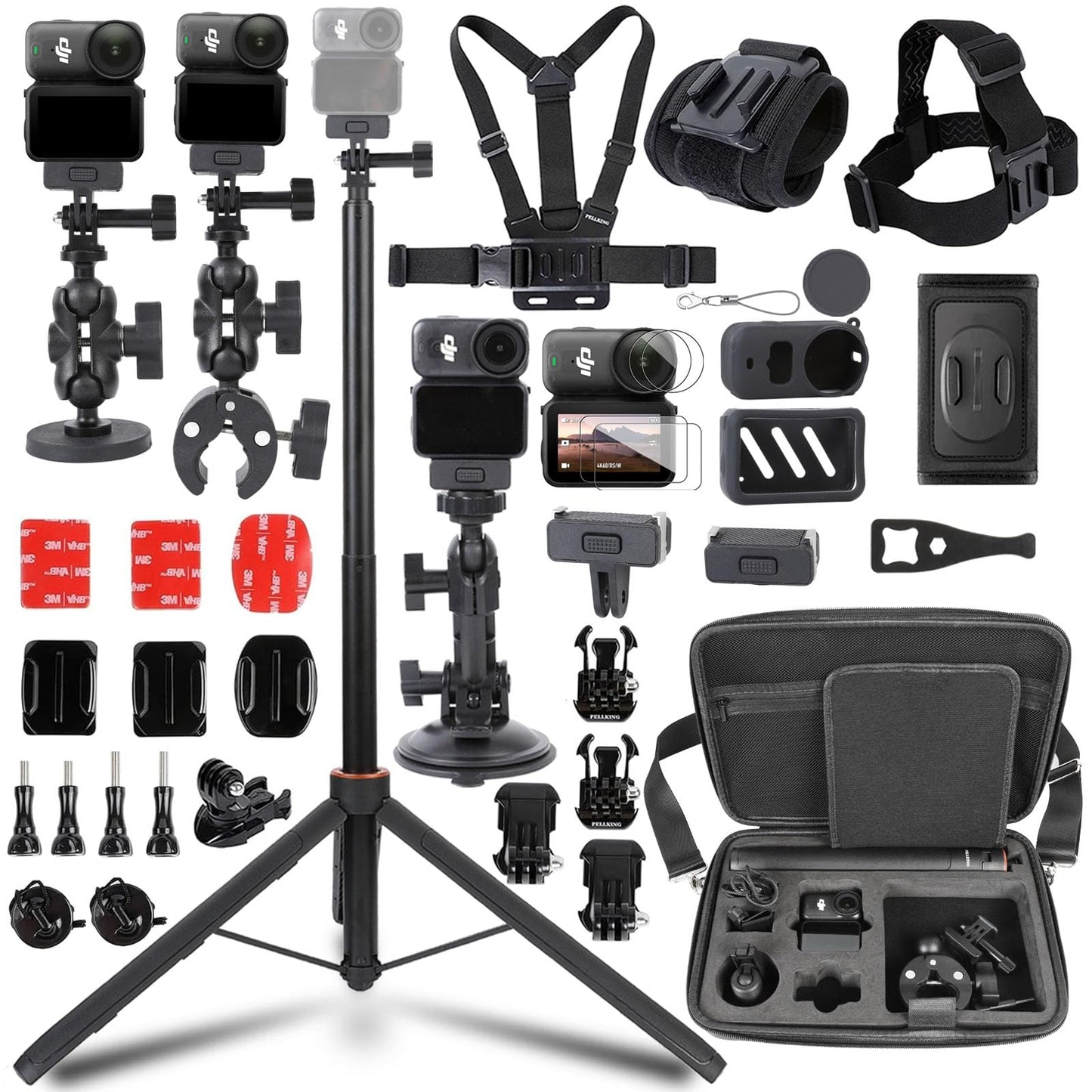 PellKing Accessories Kit for Osmo Nano,Included Carrying Case with Belt,135cm Selfie Stick Tripod with Magnetic Mount,Suction Cup,Magnetic