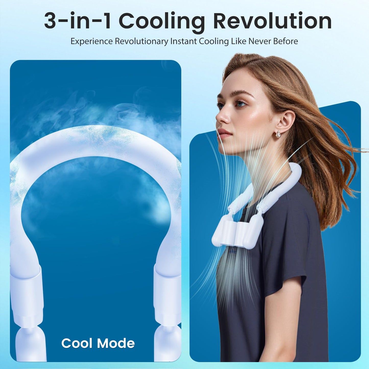muriciter Portable Personal Neck Cooling Fan: Neck Fans Blowing Cold Air - USB Rechargeable Wearable Personal Cooler with 6000mAh Battery for Travel