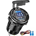 12 Volt USB Charger, 12v USB 4-Port Aluminum Alloy USB C Outlet with LED Voltmeter,Dual PD3.0 & QC3.0 for 12/24V Car Golf Cart Boat Marine Bus Truck