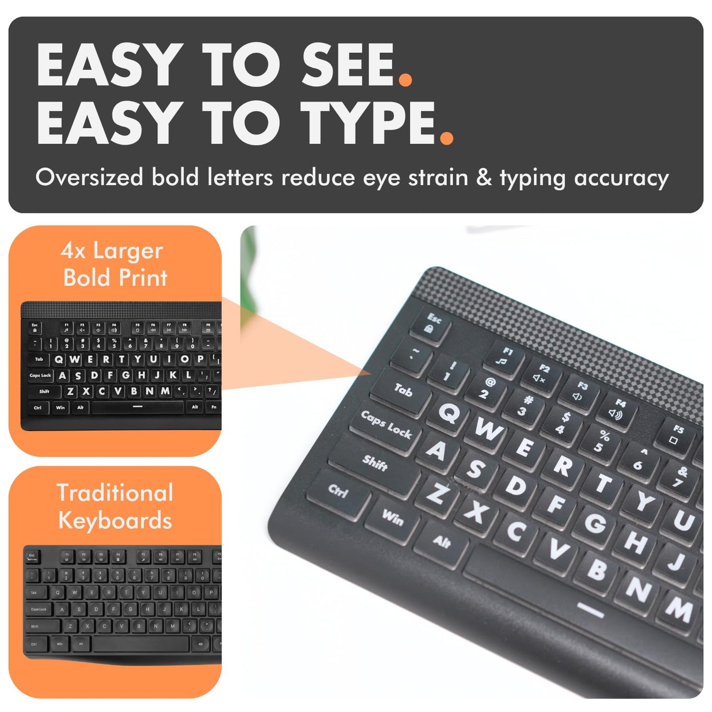 X9 Large Print Backlit Computer Keyboard - Easy to See Big Letters - Lighted USB Wired Keyboard with 7-Colors Backlight LED, Full Size Oversized Light