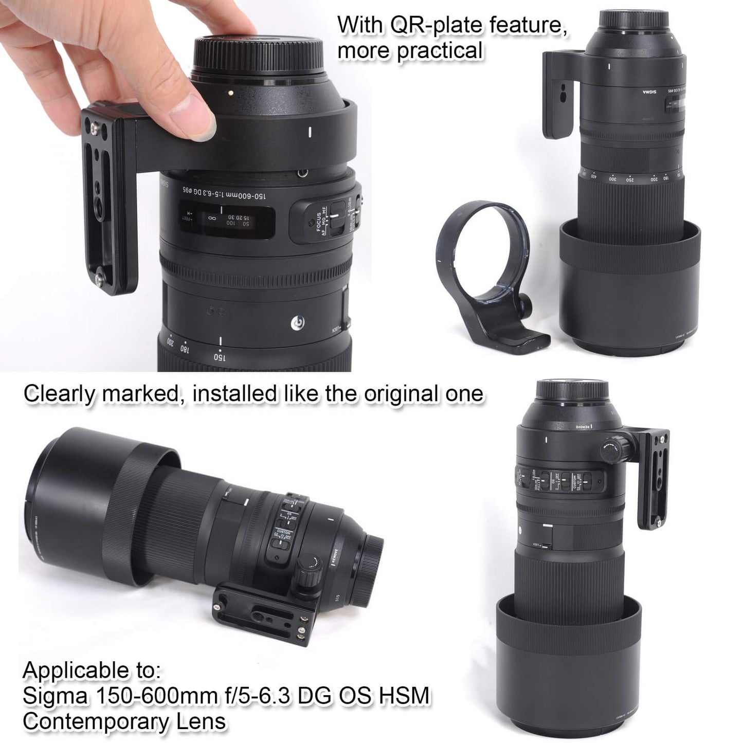 iShoot Lens Collar Support, CNC Machined Tripod Mount Ring for TS-71 Sigma 150-600mm f/5-6.3 DG OS HSM Contemporary Lens, Bottom is ARCA Fit Quick