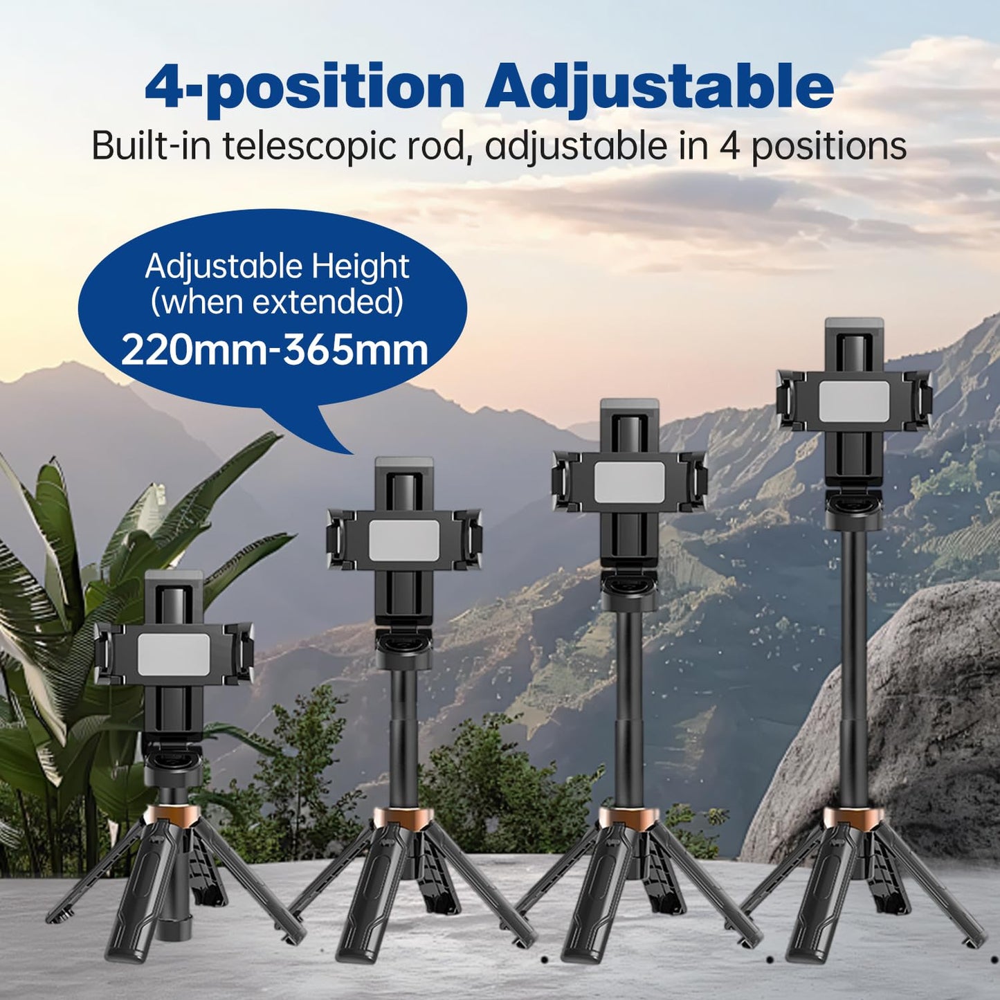 HYTAMY Phone Tripod, Selfie Stick Tripod for iPhone/Android with Remote & Light, Extendable Cell Phone Stand, 360°Rotation Travel Stand