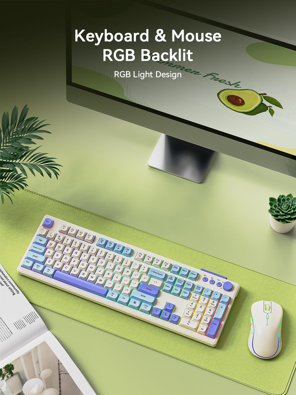 Wireless Keyboard and Mouse Combo, RGB Backlit Rechargeable 2000 mAh Battery, Wireless Computer Keyboards, Tri-Mode Bluetooth/2.4GHz/USB-C Custom