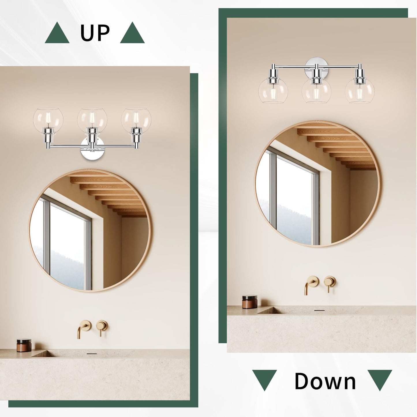 Espird 3 Lights Bathroom Vanity Light Fixtures Chrome, Bathroom Lights Over Mirror, Industrial and Farmhouse 3 Light Wall Sconce, Polished Chrome