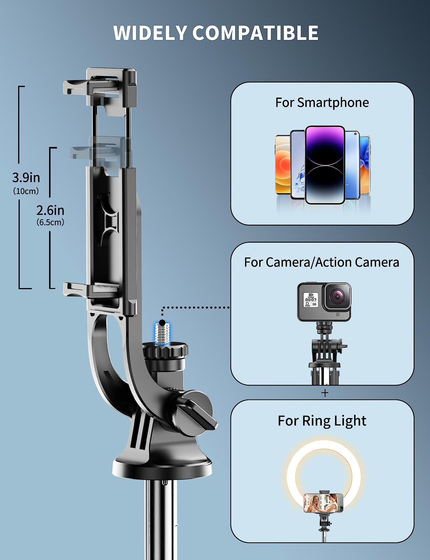 71" Phone Tripod & Selfie Stick, All in One Extendable Cell Phone Tripod with Wireless Remote, Tripods Stand for iPhone & Travel Selfie Stick 360°