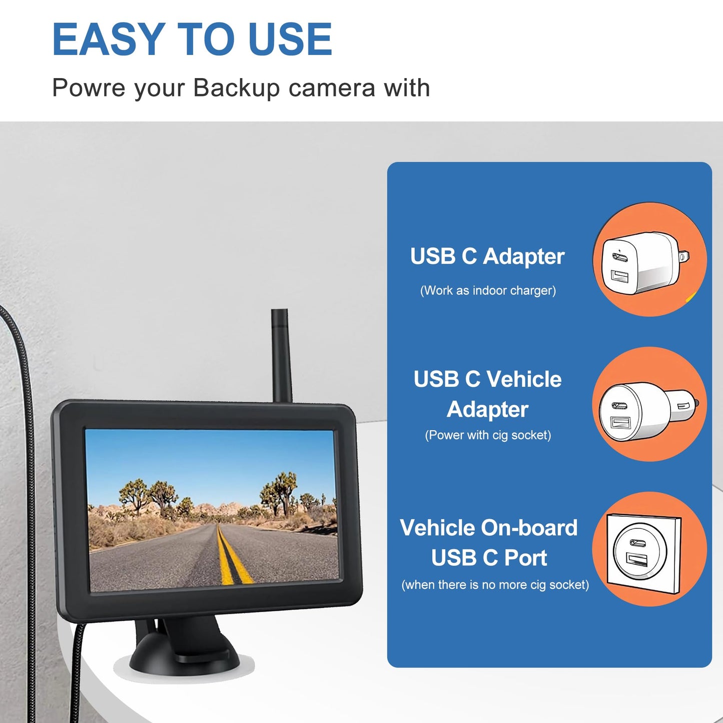 Car Charger Cable,USB C to DC Cable for Furrion FOS07TADS Vision S Monitor Power Supply Cord Replacement for FOS48TA-BL FOS48TAPK-BL Hitch Wireless