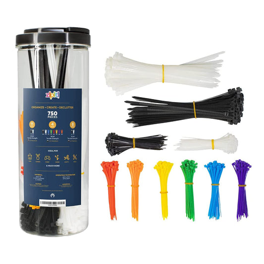 Zipiti 750 Pack Colored Zip Ties Cable Ties - Heavy Duty Multi-Purpose Nylon Cable Zip Tie - Assorted Lengths 4, 8, 11 -Self Locking Durable Cable