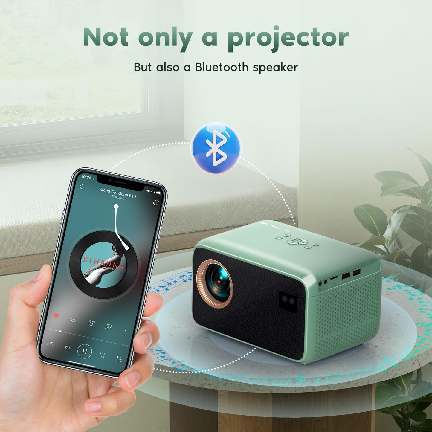 Native 1080P Projector with WiFi and Bluetooth, Movie Projector with Auto Focus, Compatible with phone/TV Stick/HDMI/USB/Laptop/DVD/PS5, Mini