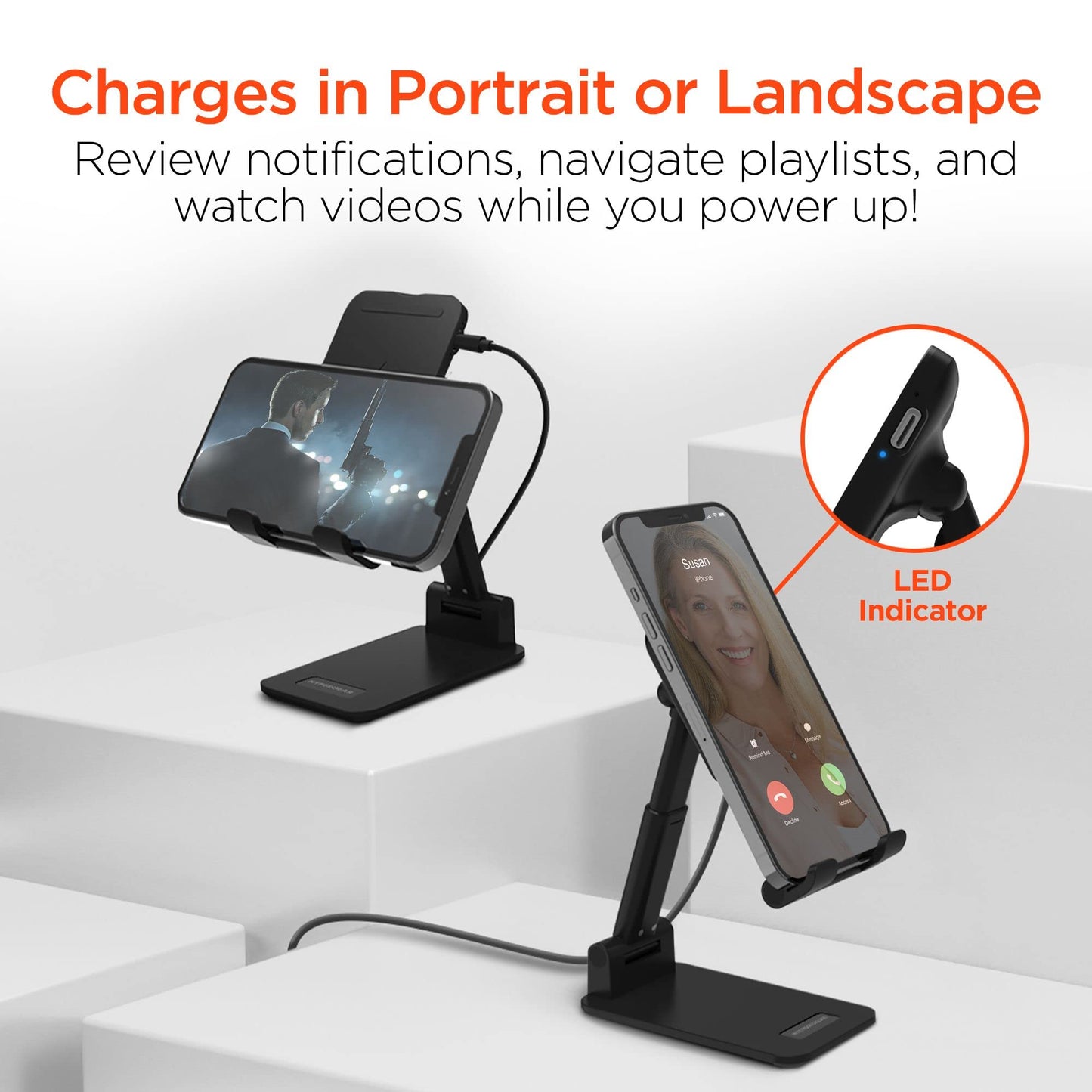 Fast Wireless Charger - HyperGear Cell Phone Charging Stand w/LED Power Indicator [Charges On Contact] Portable & Universal Compatibility for iPhone