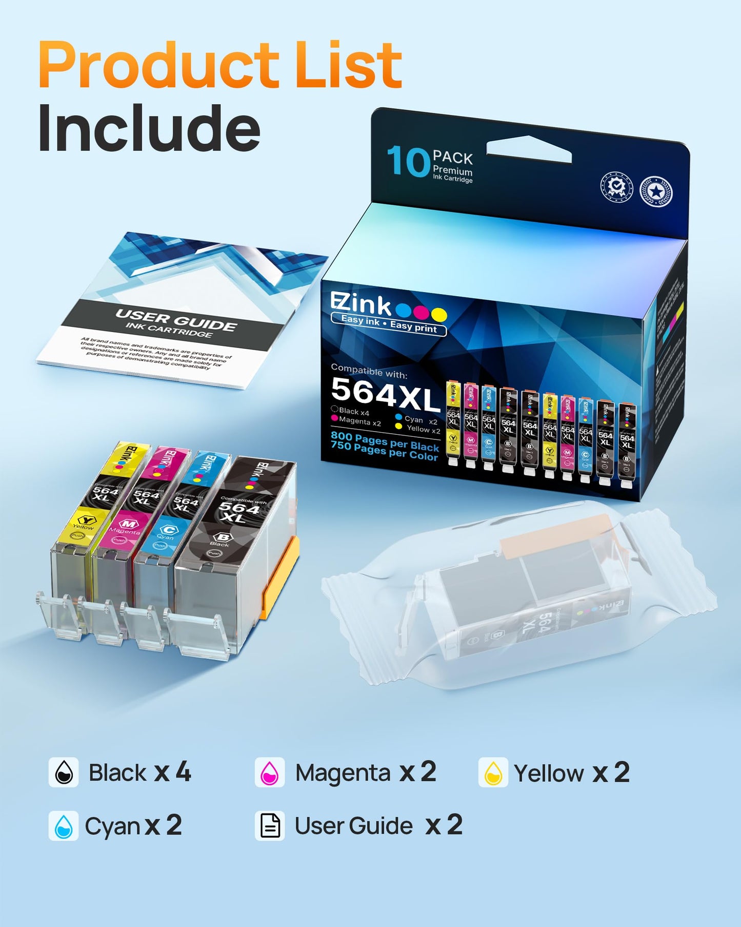 E-Z Ink Compatible 564xl Ink cartridges for hp Printers Replacement for hp 564 Ink cartridges Combo Pack Black and Color for PhotoSmart 7520 7510 6510