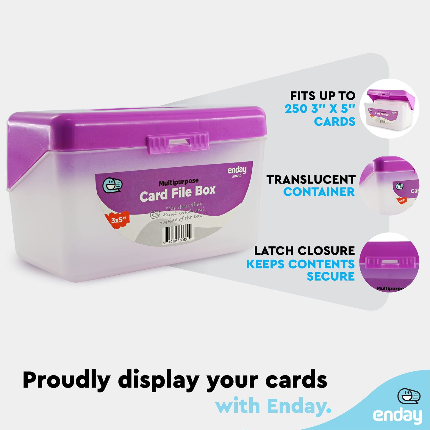 Enday Index Card Box Purple 3x5 Index Card Holder, Index Card Organizer, Flash Card Holder, Holds 250 Cards.