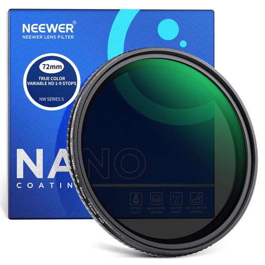 NEEWER 72mm True Color Variable ND2-ND400 Filter, Hard Stops Adjustable Neutral Density VND Filter with Multi Coated HD Optical Glass/Aluminum