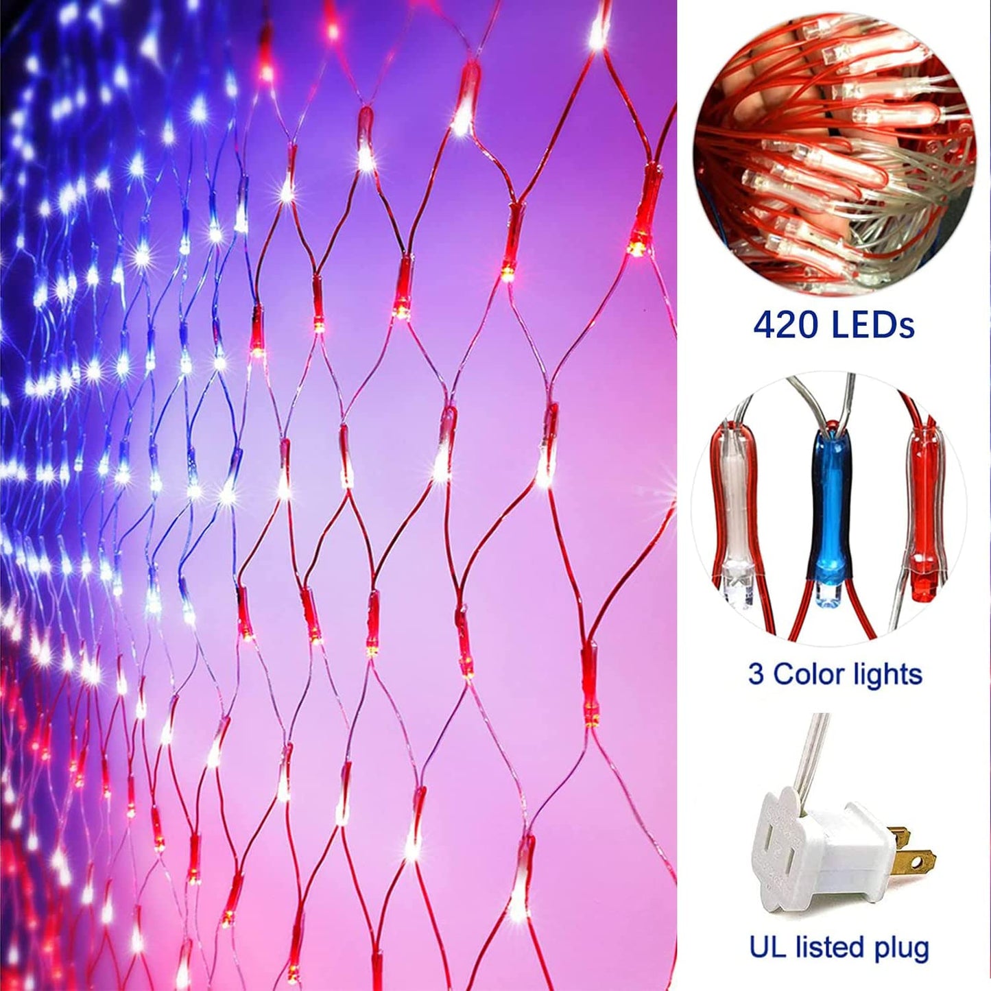 (New) American Flag Lights, Outdoor String Lights 420 LED Waterproof Led Flag Net Light Patriotic Ornaments for Outdoor Home Yard,Garden, Camping