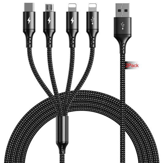 UZAHSK Multi USB Charger Cable 2Pack [4A,10ft ] 4 in 1 USB Fast Charging Cable with IP/Type C/Micro USB Ports Adapter for Phone