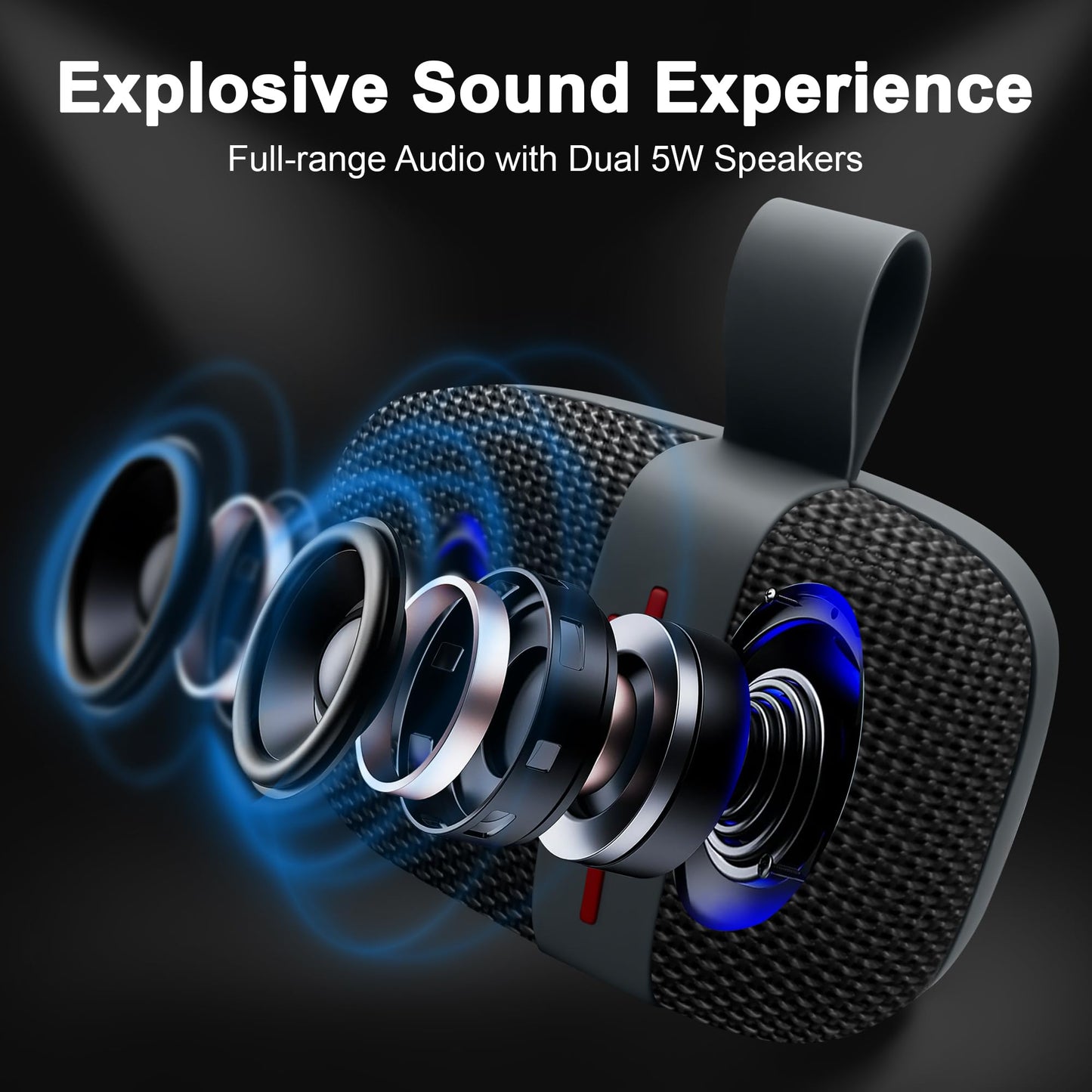 Fisher Portable Bluetooth Speakers, Clip-On Speakers Bluetooth Wireless, IPX5 Waterproof Speaker,10W Peak Power Bluetooth Speaker Stereo HD Sound, BT