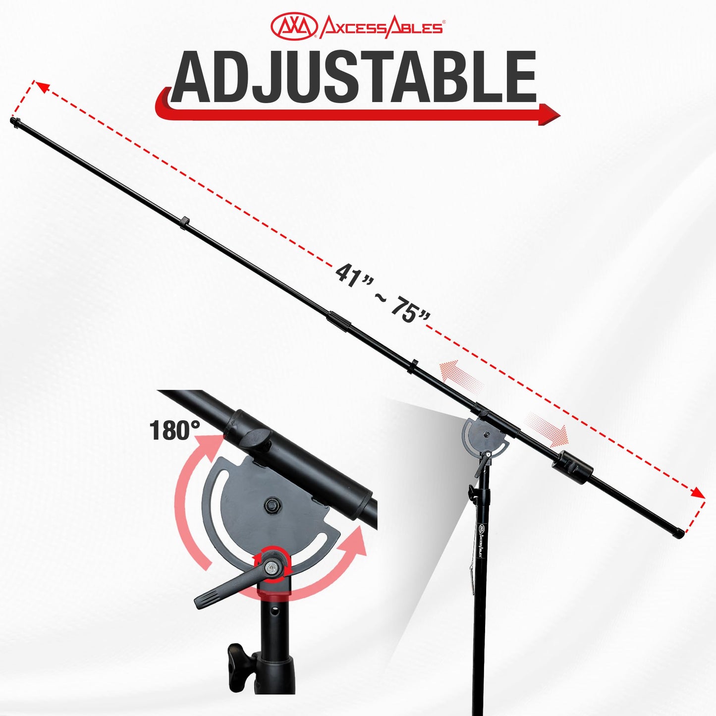AxcessAbles AXCMB-T Heavy Duty Microphone Boom Stand with Weighted Tripod Base | 80.5-inch Height Overhead Mic Stand | 65.5-Inch Boom Arm Stand |