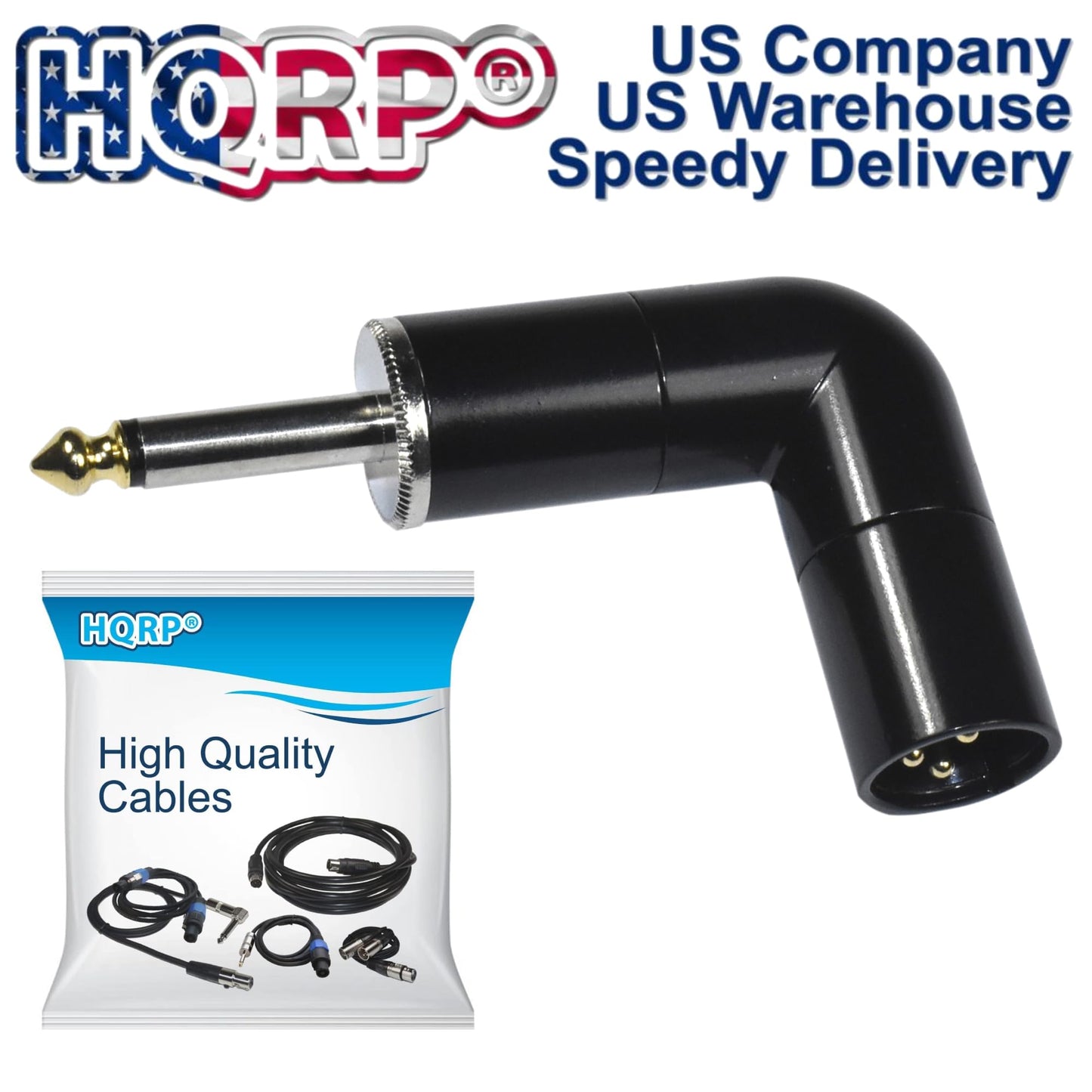 HQRP 2-Pack 3-Pin XLR Male to 1/4" / 6.35 mm Male TS Angle Adapter with 4 Adjustable Angle Positions Right Left and 90 Degree Compatible with Mixers