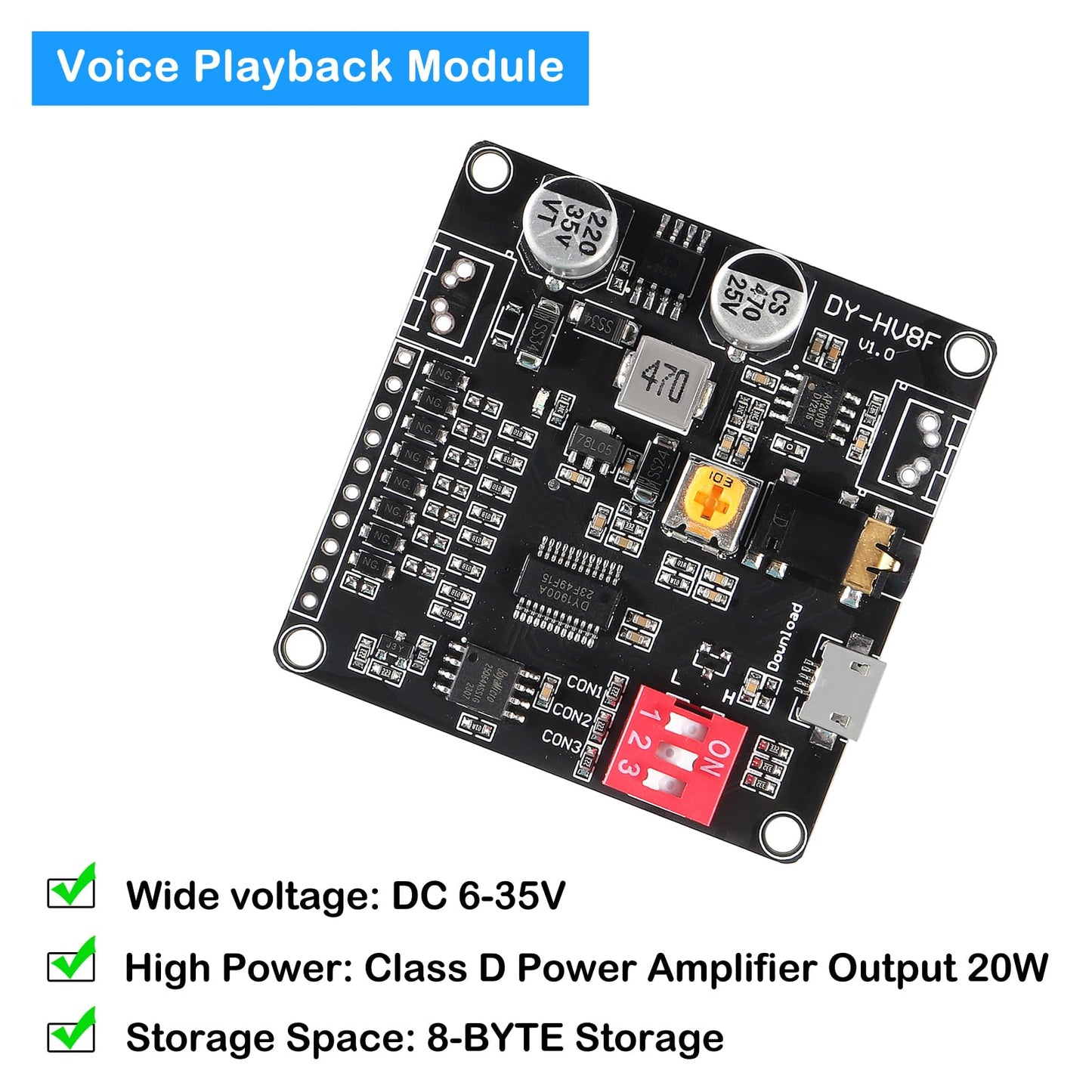AITIAO 2PCS Voice Playback Module Board MP3 Music Player 20W 12V 24V High Power Sound Board UART I/O Trigger Amplifier Class D 64Mbit Flash Storage