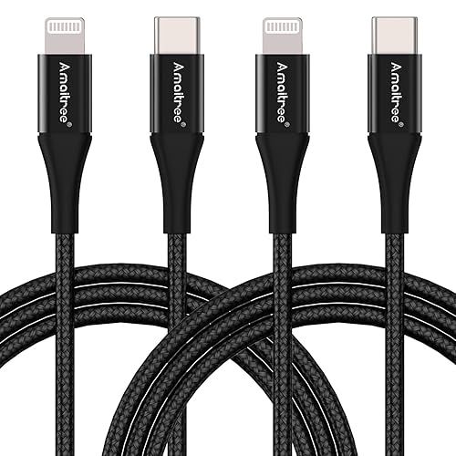 Amaitree USB C to Lightning Cable, [Apple MFi Certified] 4Ft 2Pack Fast Charging iPhone Lightning Woven Cord, 3A Lightning to USB C Car Play Charging…