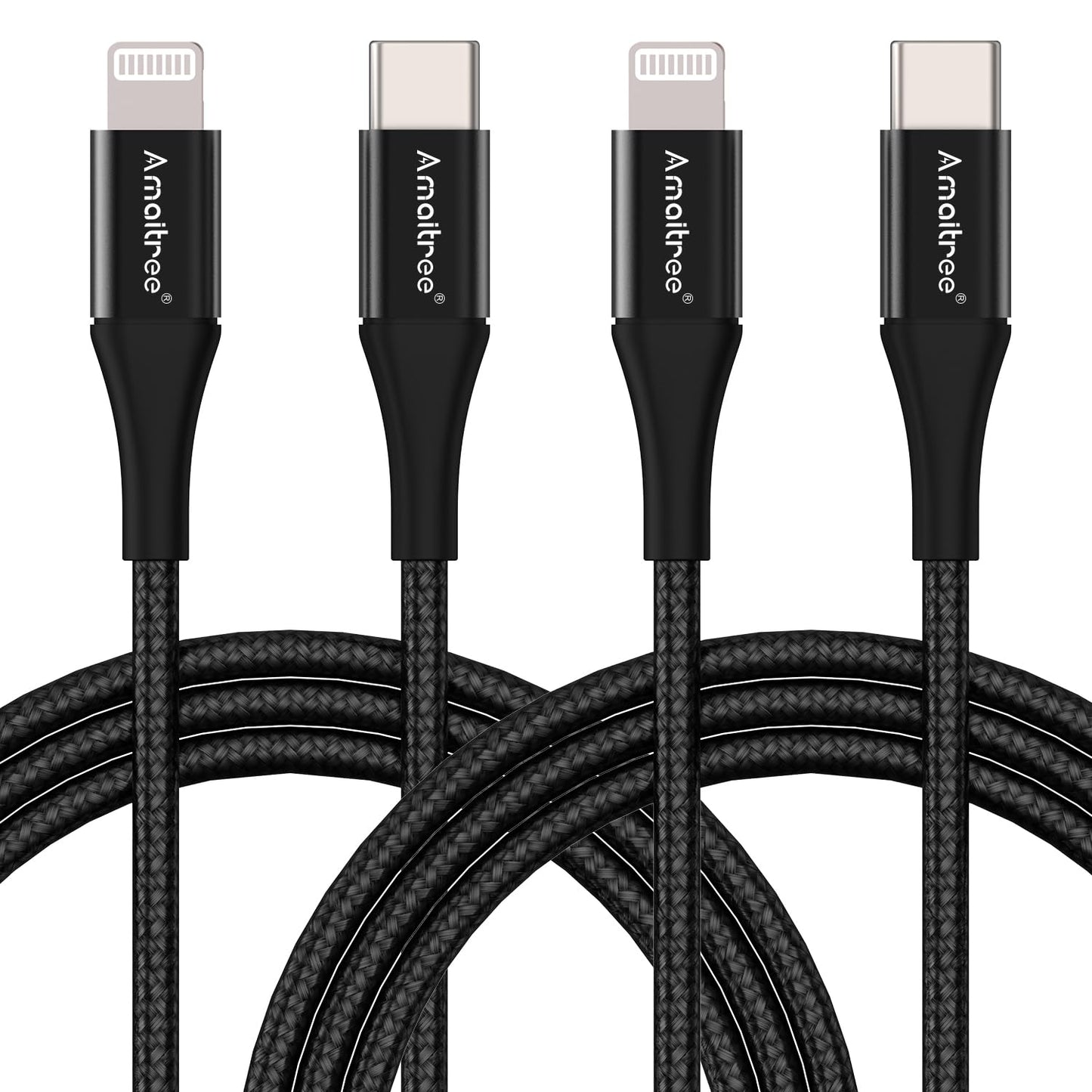 Amaitree USB C to Lightning Cable, [Apple MFi Certified] 4Ft 2Pack Fast Charging iPhone Lightning Woven Cord, 3A Lightning to USB C Car Play Charging…