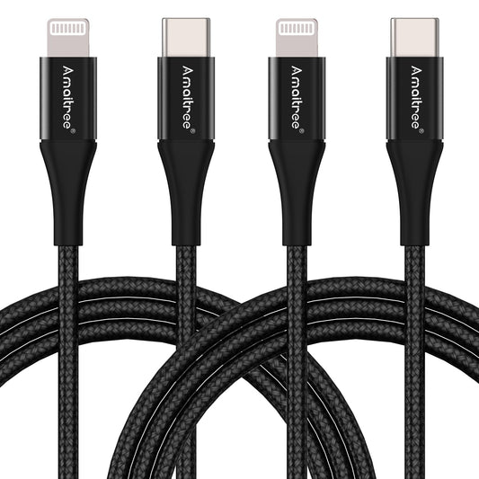 Amaitree USB C to Lightning Cable, [Apple MFi Certified] 4Ft 2Pack Fast Charging iPhone Lightning Woven Cord, 3A Lightning to USB C Car Play Charging…
