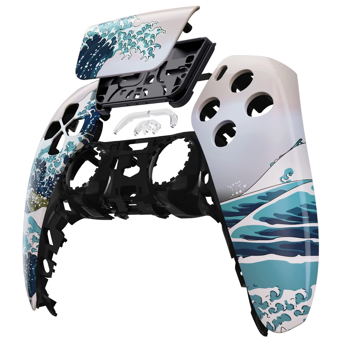 eXtremeRate The Great Wave Touchpad Front Top Shell Compatible with ps5 Controller BDM-010 020 030 040 050, DIY Replacement Shell Custom Touch Pad
