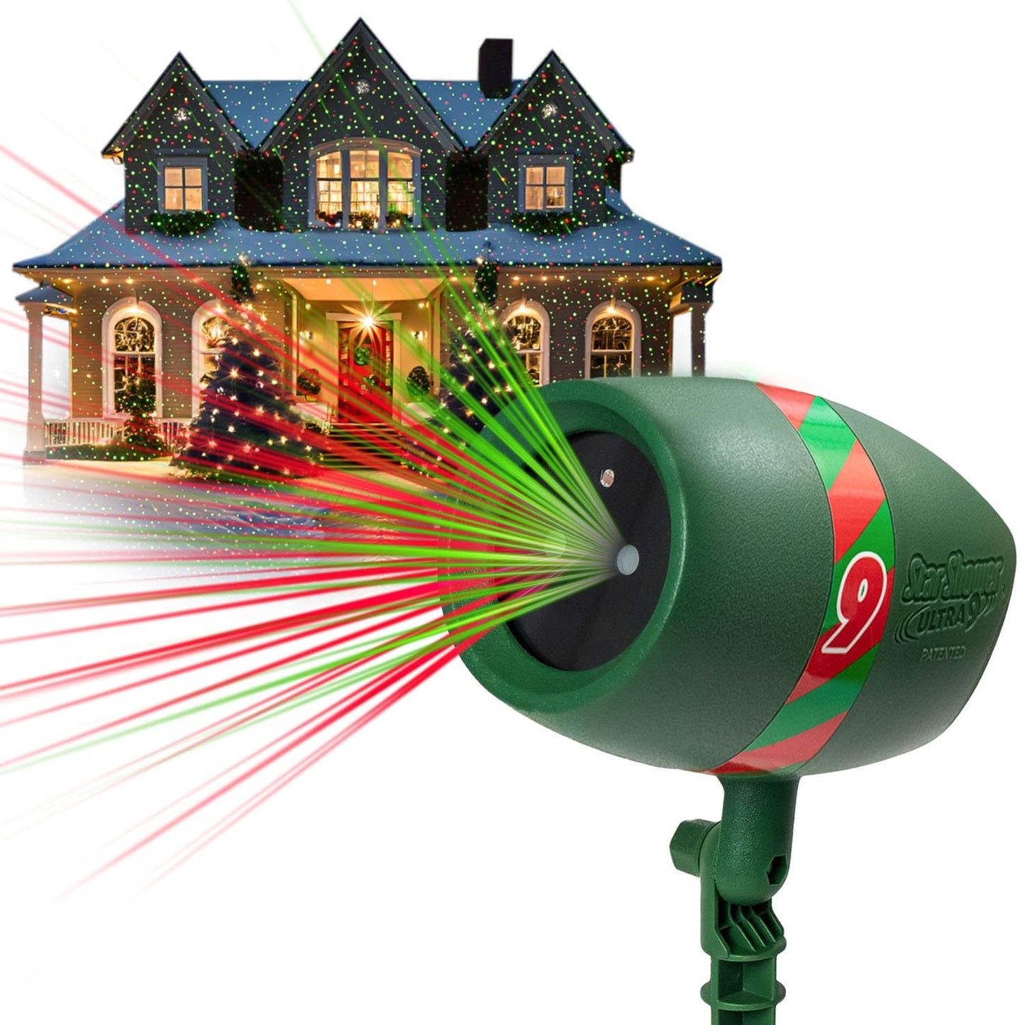 Star Shower Ultra 9 Outdoor Laser Light Show, AS SEEN ON TV, New 9 Unique Patterns, Showers Home w/Thousands of Lights, 3 Color Combinations, Motion
