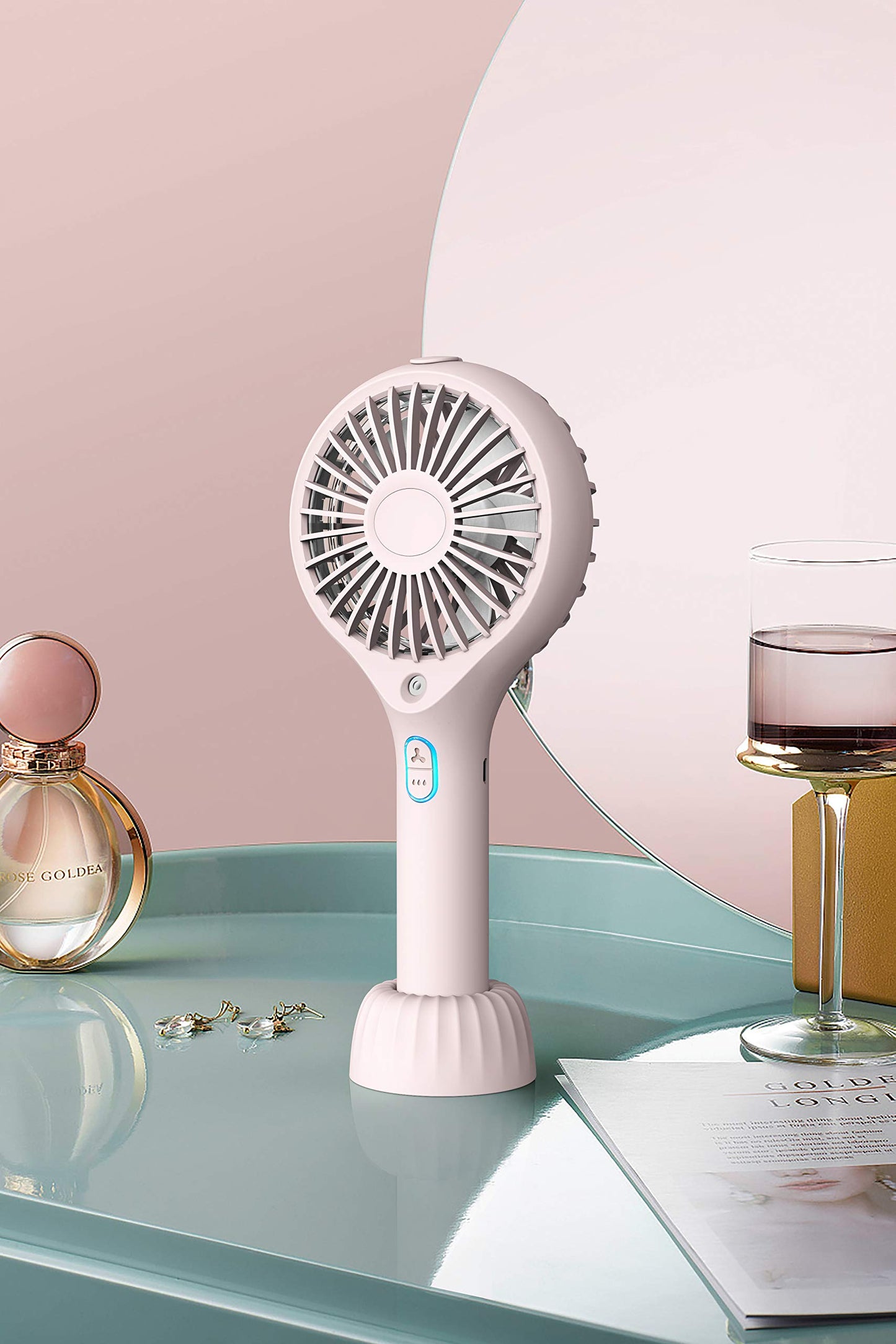 OKUT Mini Handheld Fan Personal Cooling Fan with 2100mAh USB Rechargeable Battery 3-9 Working Hours Battery Fan Folding USB Desk Fan Small Portable