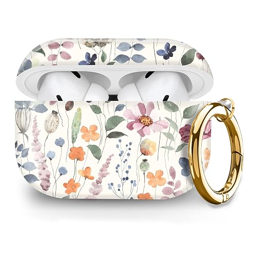 Compatible with Airpod pro 2nd/1st Generation Case Cover with Gold Round Keychain Cute Pattern Hard & Anti Slip Cover for Men Women & Girls(Cute