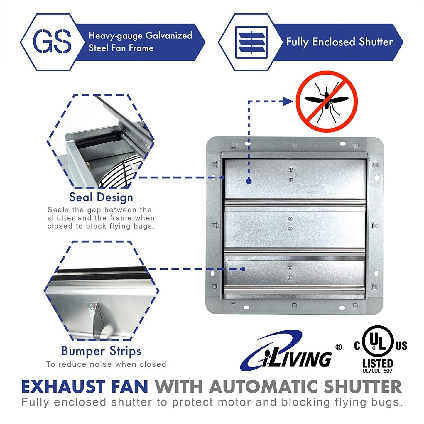 iLiving 10" Shutter Exhaust Fan with Wireless Smart Remote Controlled Thermostat and Humidity, Variable Speed Wall Mounted Attic Vent Fan, Chicken