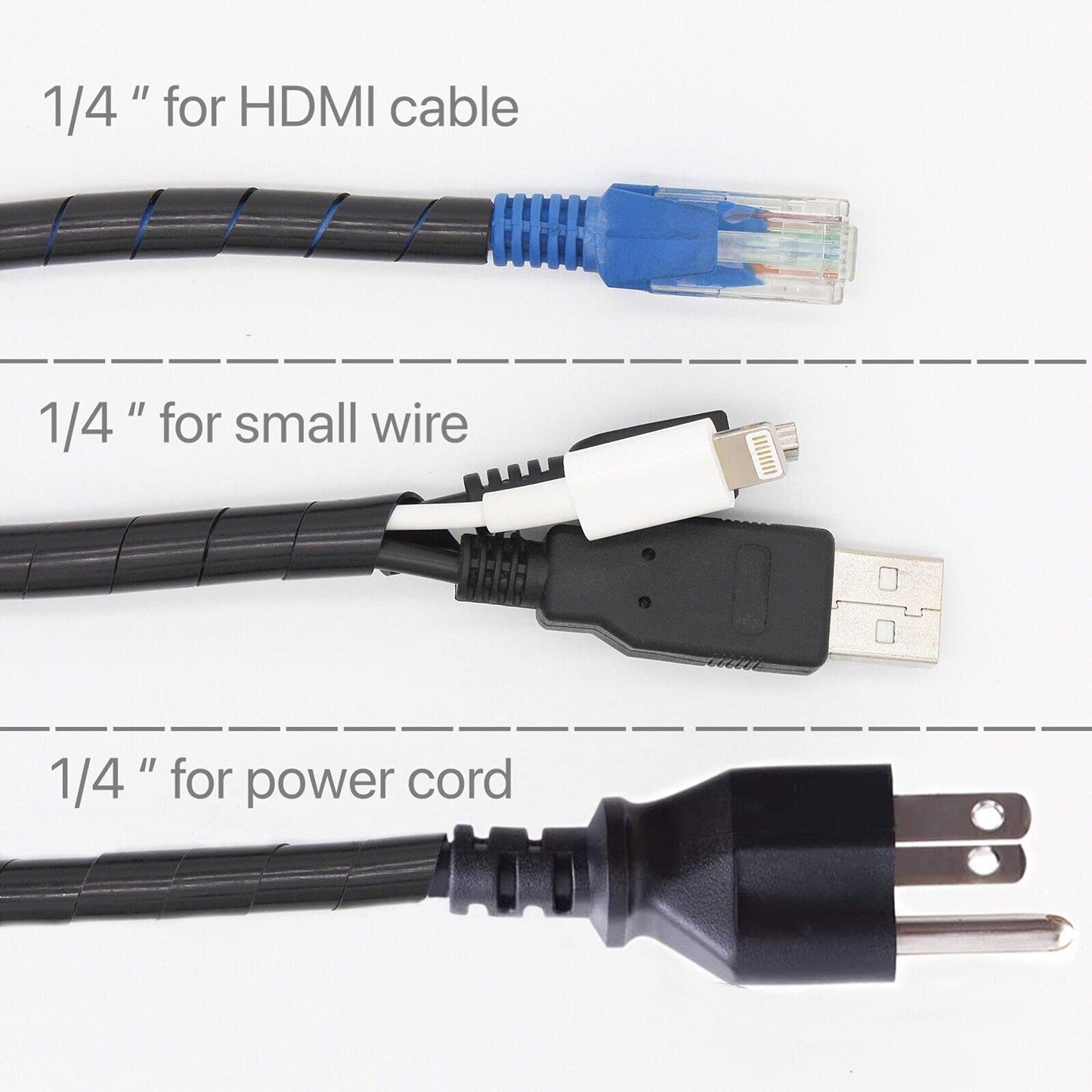 CSZD Spiral Cable Wrap,10ft - 1/4 inch Spiral Wire Wrap Cord Covers Bundle Sleeve Hose for PC TV Computer Electrical Wire Organizer,Tangle Stop Cord