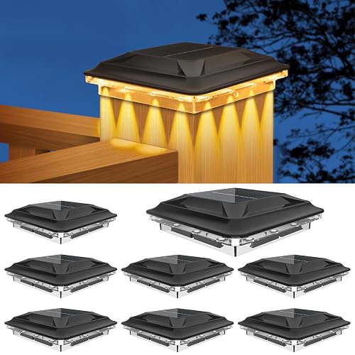 Solar Post Cap Lights 8 Pack Upgraded 16LED Spot Lens Outdoor Waterproof Post Light 3-Color Modes Warm & Cool & Neutral White Solar Light Fit for 4x4