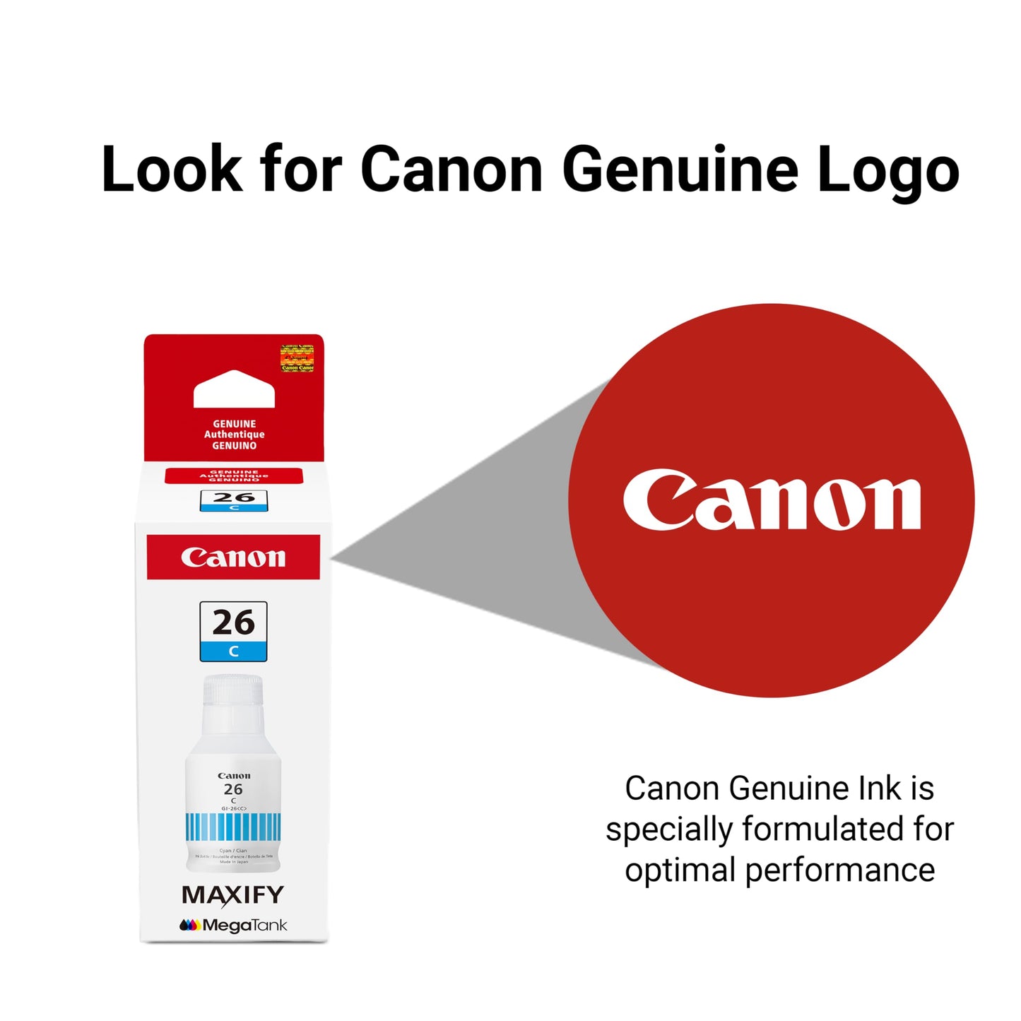 Canon GI-26 Genuine Pigment Cyan Ink Bottle, Compatible with MegaTank GX7120, GX6120, GX5120, GX6020, GX7020, GX6021, GX7021, GX5020, GX4020,