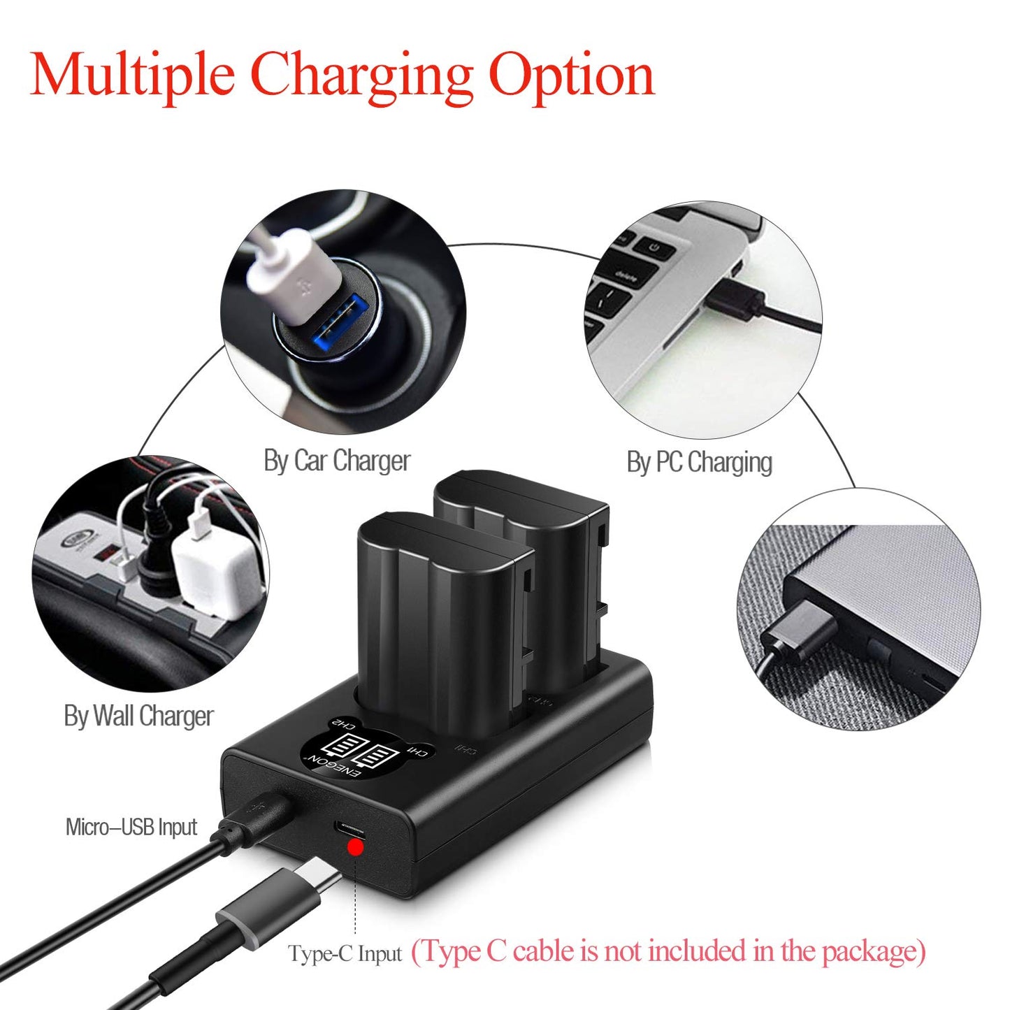 ENEGON EN-EL15C Batteries (2 Pack) and Smart LED Dual Charger Kit for Nikon ZF Z6,Z7 Z8 D7500 D7000, D7100, D7200 D500, D600, D610, D750,D780 D800