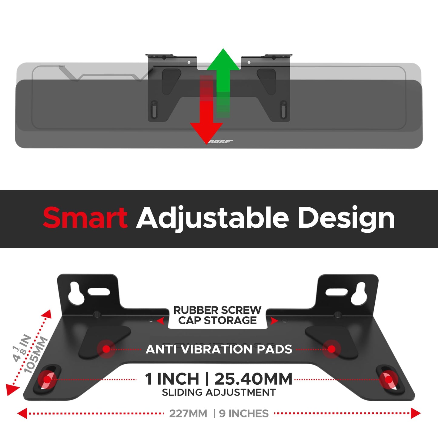Sound Bass TV Speaker Wall Mount Bracket | Compatible with Bose TV Speaker Soundbar Only | Complete with Full Mounting Hardware Kit | Only Suitable