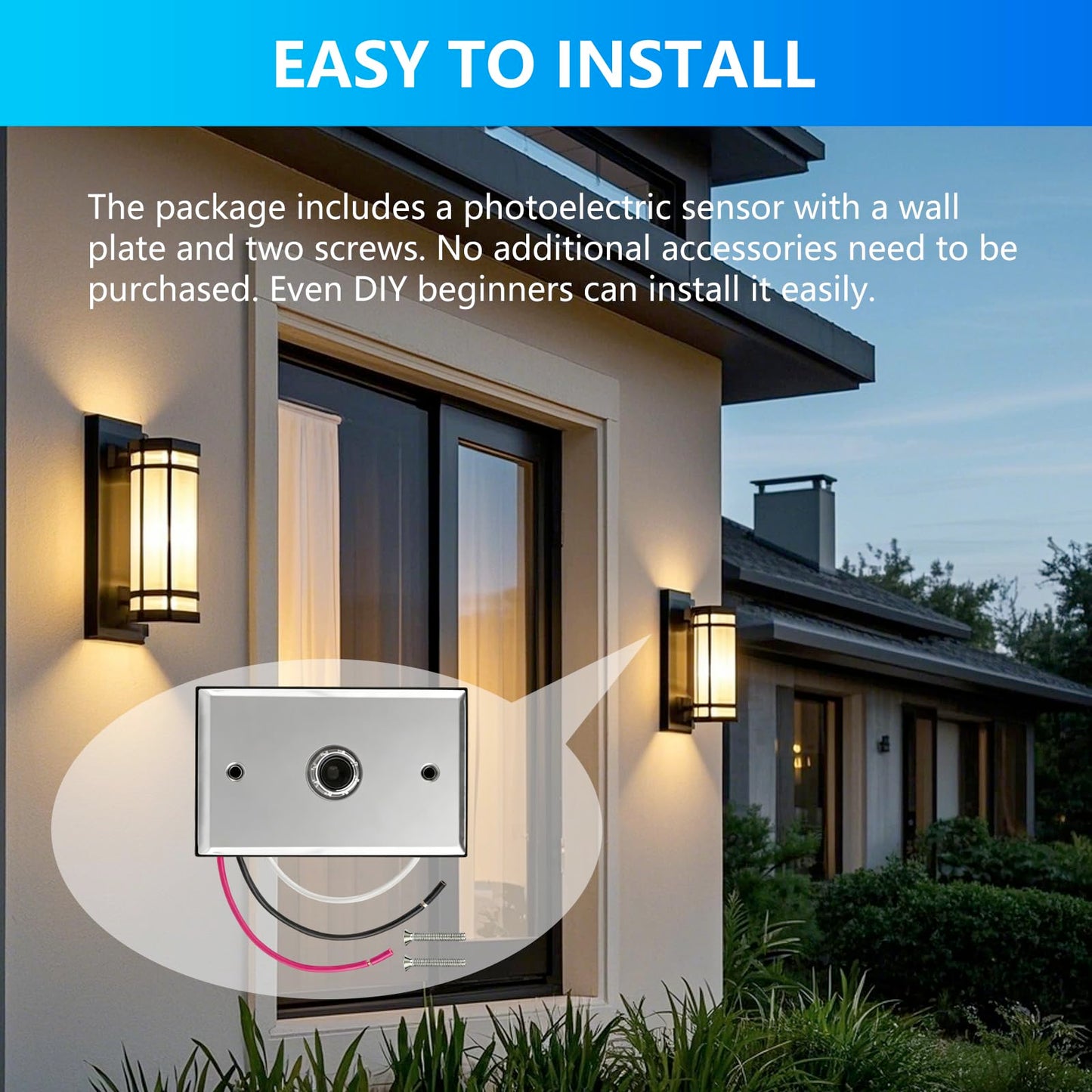 Dusk to Dawn Sensor Photocell Switch for Outdoor Lights, Auto On/Off,120-277V, Weatherproof, Includes Wall Plate & Screws
