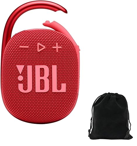 JBL Clip 4 Portable Bluetooth Speaker Bundle with Deluxe CCI Protective Carrying Pouch (Red)