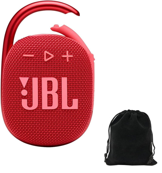 JBL Clip 4 Portable Bluetooth Speaker Bundle with Deluxe CCI Protective Carrying Pouch (Red)