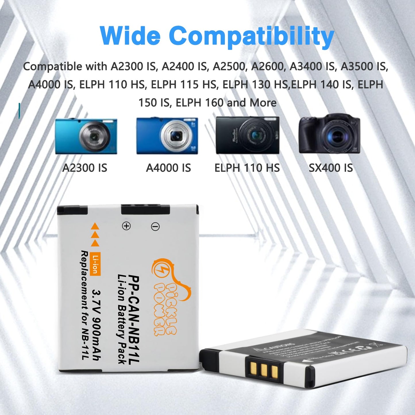 Pickle Power NB-11L NB-11LH Battery and Charger for Canon PowerShot ELPH 190 is, ELPH 180, ELPH 110 HS, A2300 is, A2400 is, A2500, A3400 is, SX400
