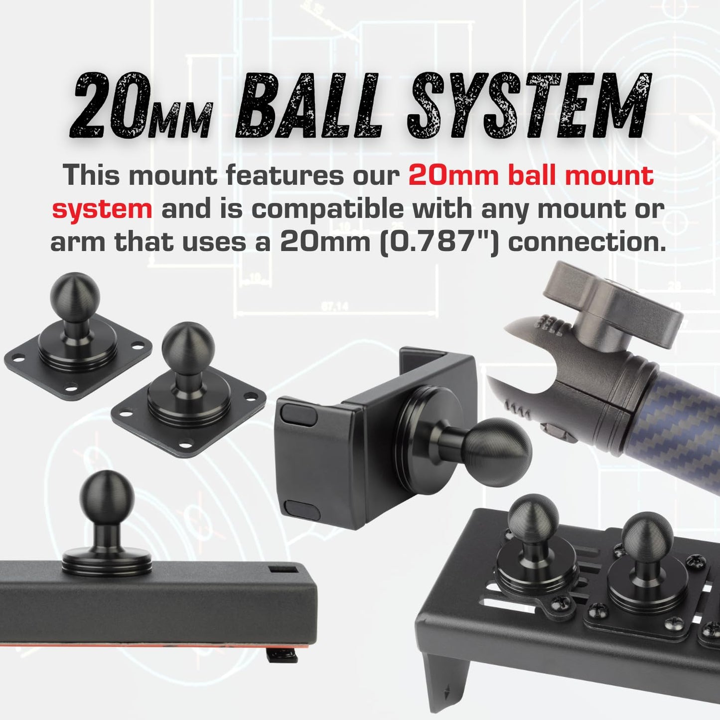 Bulletpoint Dash Mount Cell Phone Holder RAM Truck Compatible (2019+ 1500, 2500, 3500 and TRX) with 20mm Ball Mount - Compatible with iPhone