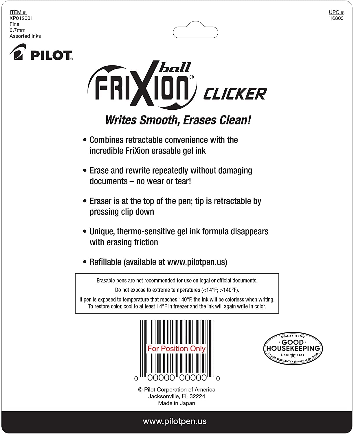 PILOT Frixion Erasable Pens, Fine Point 0.7mm Pack of 6 Black Retractable Ink Pens + 4 Bonus Refills