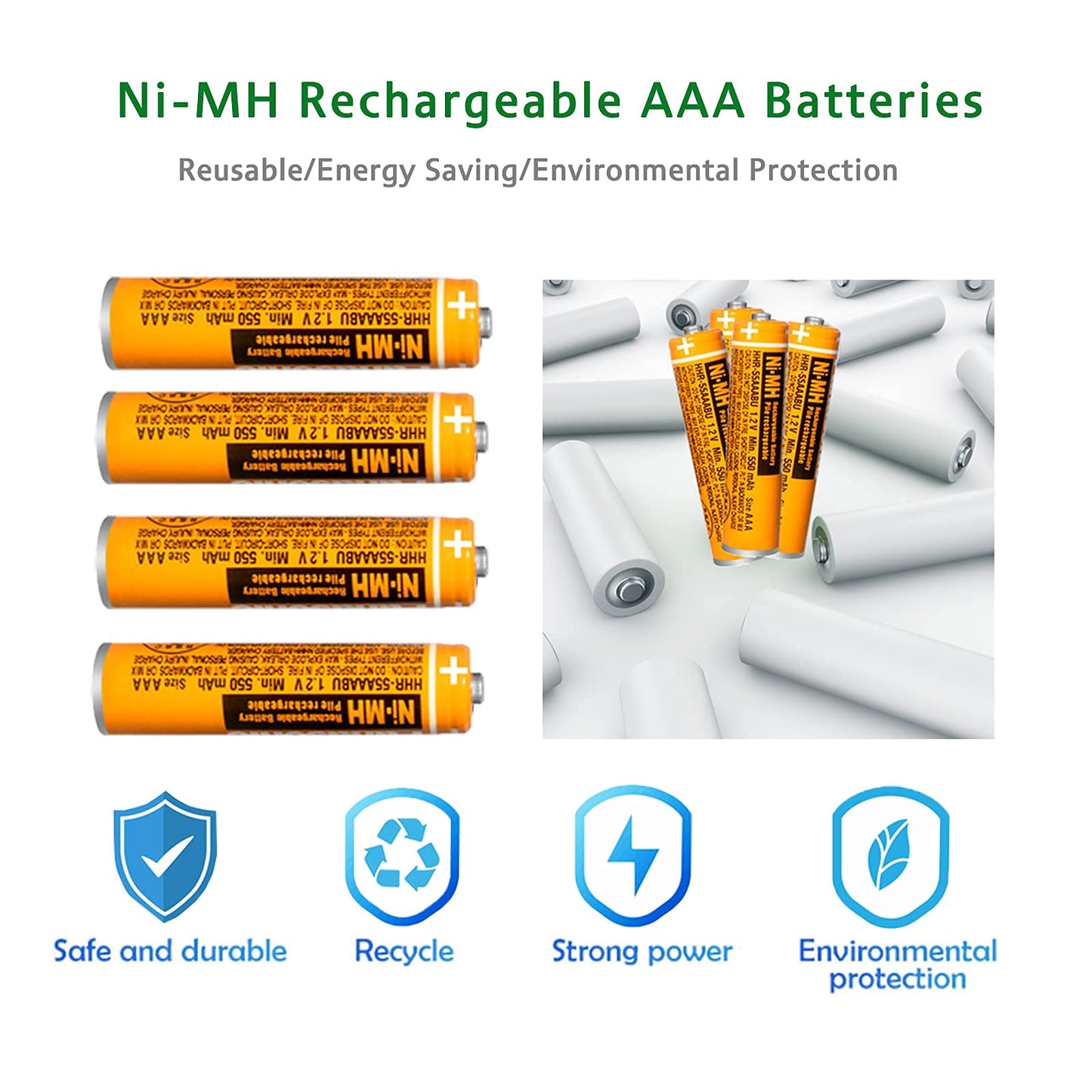 EOCIK 6 Pack HHR-55AAABU NI-MH Rechargeable AAA Batteries 1.2V for Panasonic 550mAh Battery for Cordless Phones