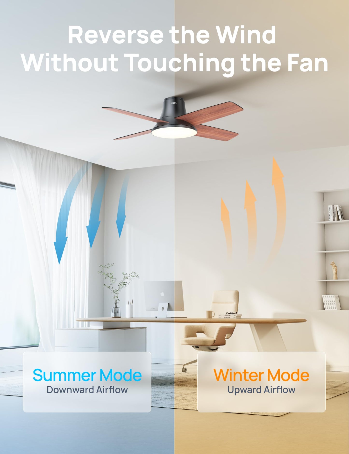 DREO Ceiling Fan, 44 Inch Low Profile Ceiling Fan with Light and Remote, 5CCT LED, 6-Level Dimmable, 6-Speed, Reversible Motor, 22 dB, Timer