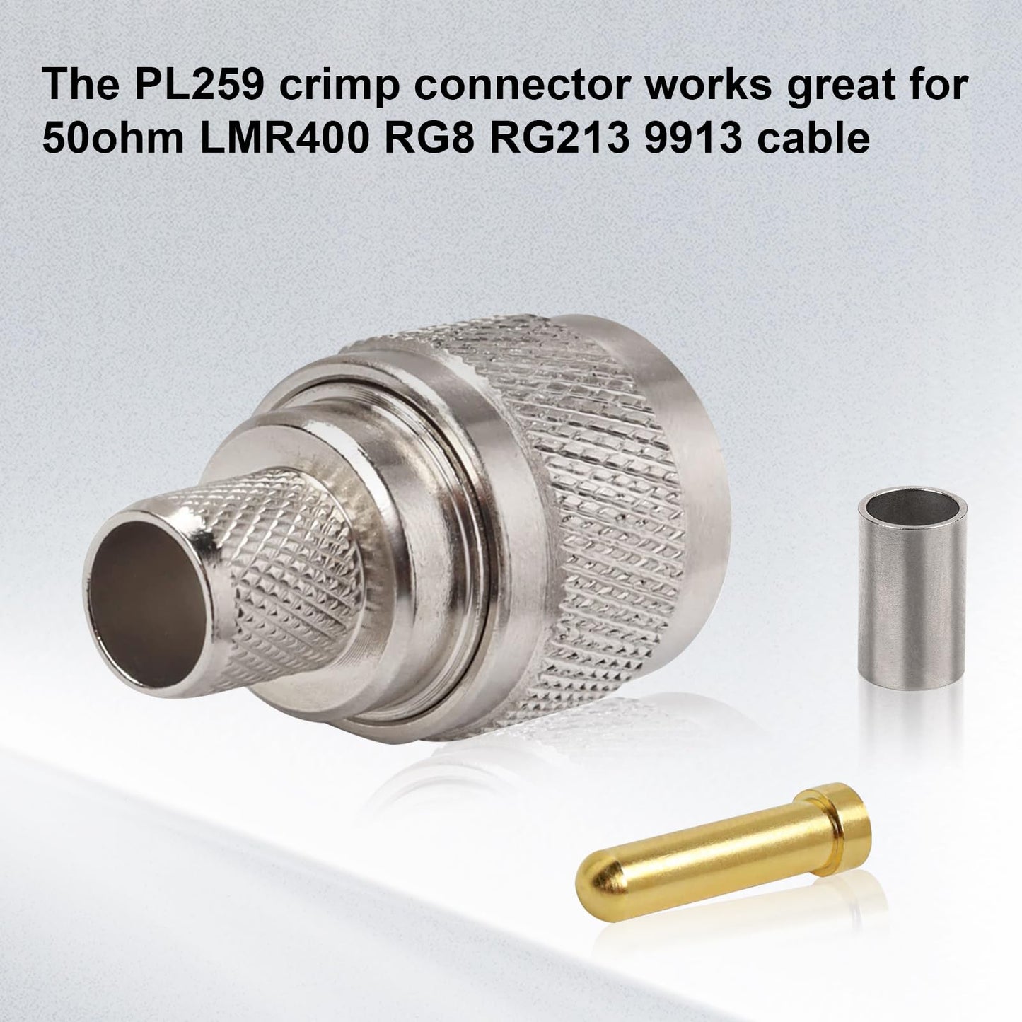 XRDS -RF PL259 UHF Male Coax Connectors 10PCS, PL259 Crimp Connector Kit for 50 Ohm LMR400 RG8 RG213 9913 Coaxial Cable, Ideal for Antenna, Radio