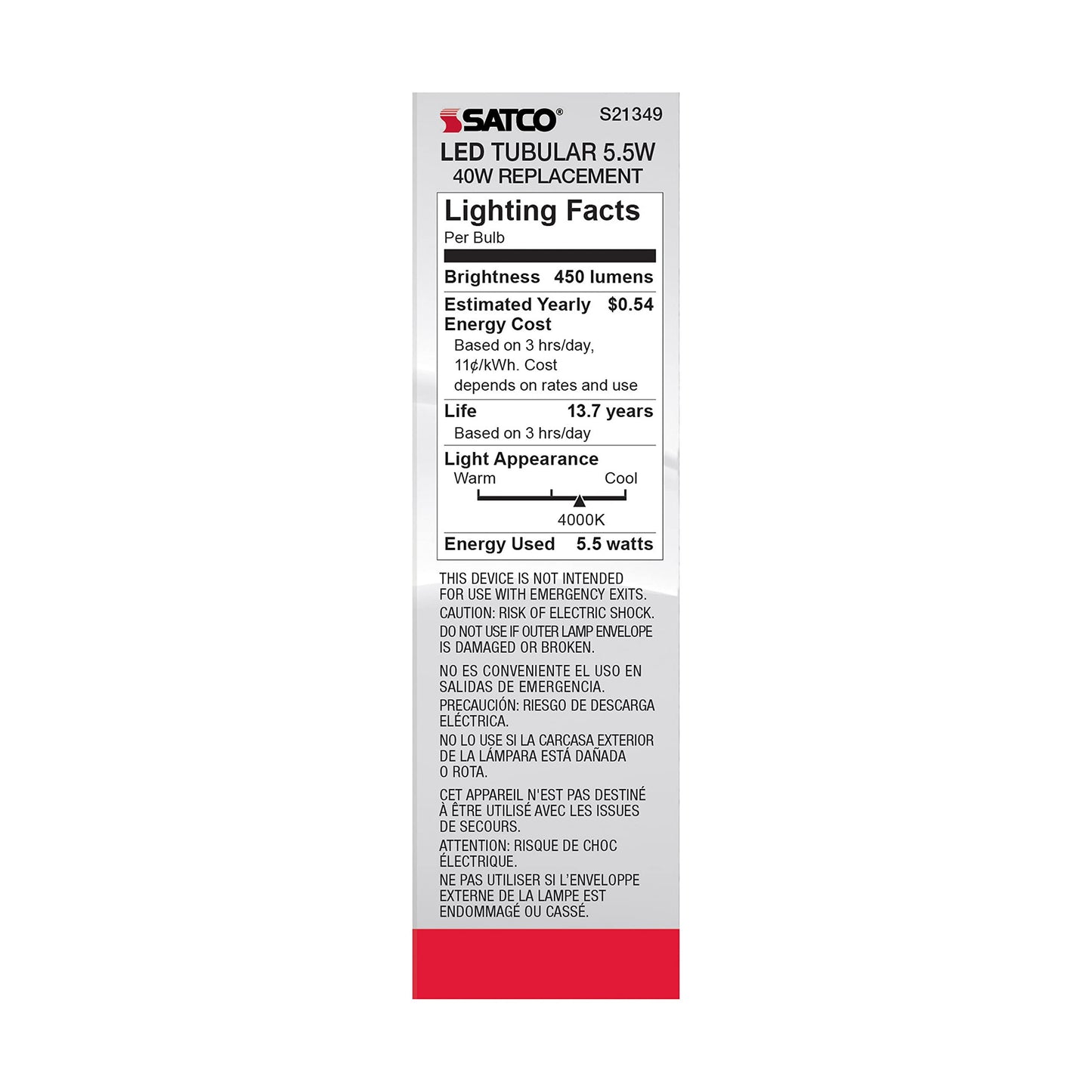Satco 5.5-Watt LED E26 Light Bulb, 4000K, 15000 Hour Rating, Dimmable