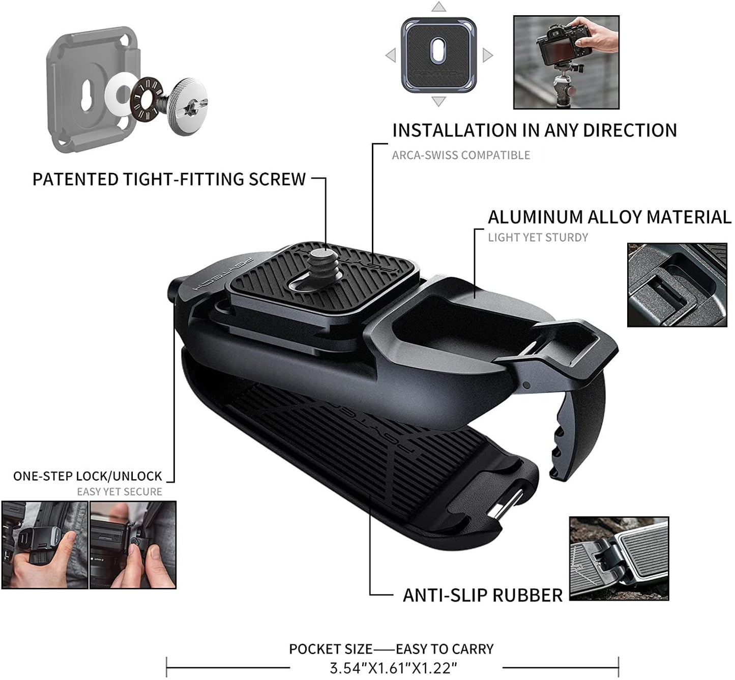 PGYTECH Beetle Camera Clip with Plate Quick Release System for Sony, Nikon, Fuji, DSLR Action Camera Backpack Cameras Strap Mount (for Camera)